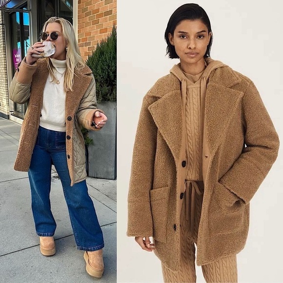 DEREK LAM 70s Reversible Wool Blend Quilted Faux Shearling Oversized Barn Coat 6